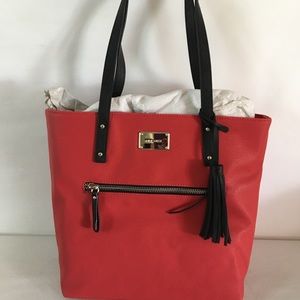 Red leather nine west bag black straps and tassel